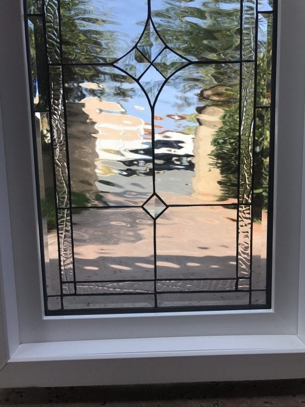 Vinyl Framed and Tempered Glass Insulated!! The "Palm Springs" Stained Glass & Beveled Window