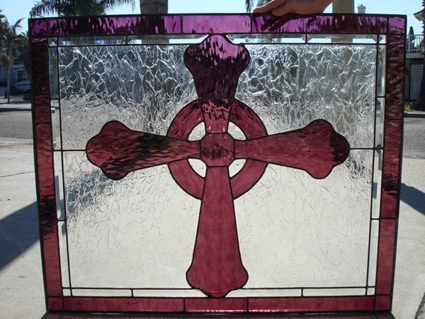 Beautiful! Gothic Stained Glass Cross With Crackle Glass Leaded Panel