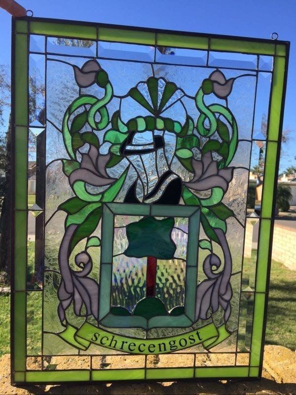 Coat of Arms "With your Family Name" Leaded Stained Glass Window Panel