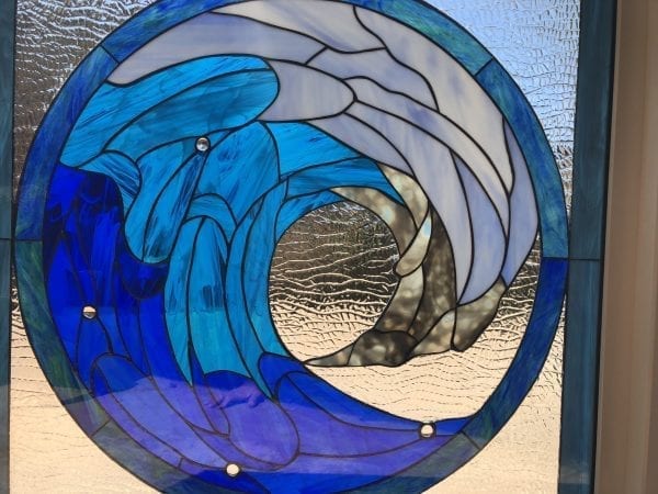 The "Incredible Cresting wave" Leaded Stained Glass Window (Insulated In Tempered Glass & Vinyl Framed)