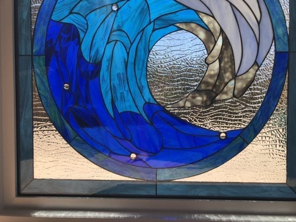 The "Incredible Cresting wave" Leaded Stained Glass Window (Insulated In Tempered Glass & Vinyl Framed)