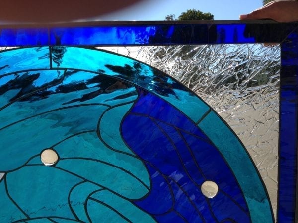 Beautiful Cresting Blue Wave Leaded Stained Glass Window Panel