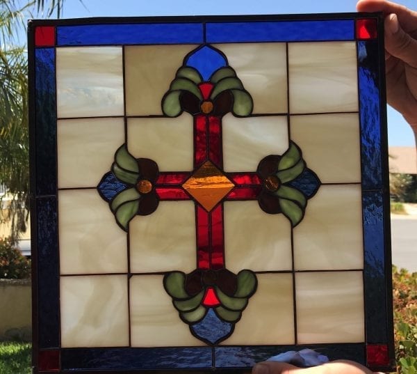 Beautiful! Cross Leaded Stained Glass Window Panel
