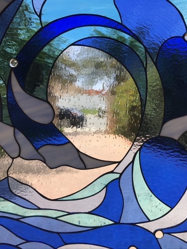 Incredible Cresting Ocean Wave Leaded Stained Glass Window Panel