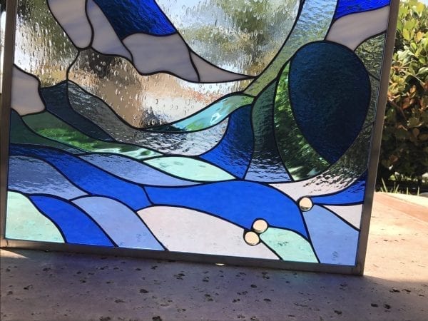 Incredible Cresting Ocean Wave Leaded Stained Glass Window Panel
