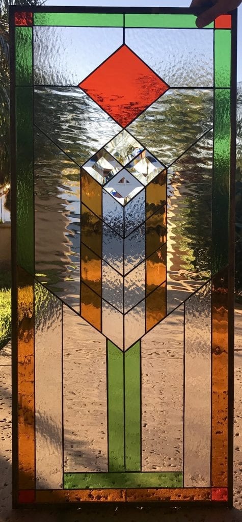 The Lovely "Denton" Prairie Mission Craftsman Stained Beveled Leaded Glass Window