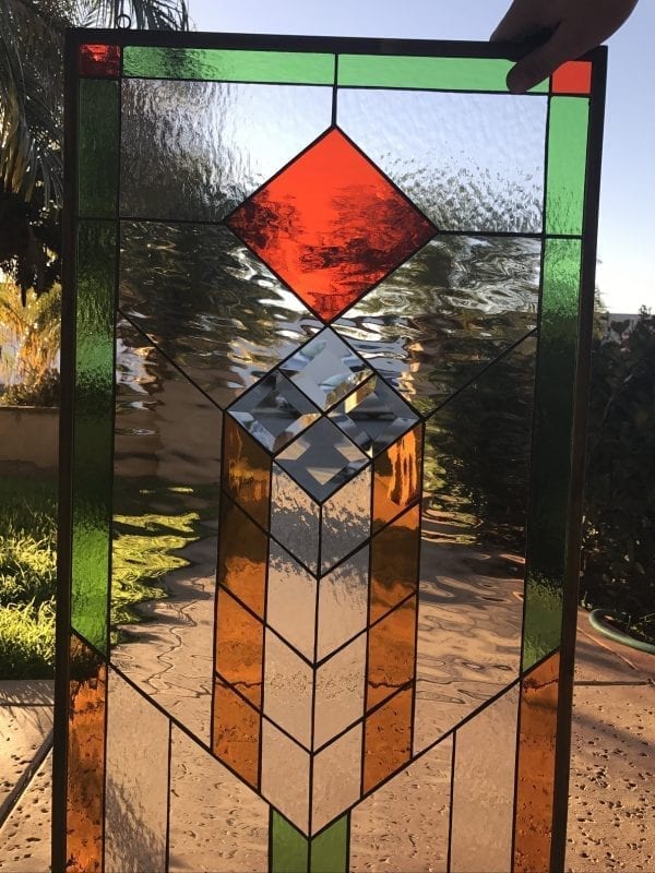 The Lovely "Denton" Prairie Mission Craftsman Stained Beveled Leaded Glass Window