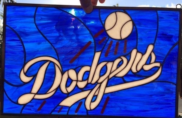 Go Dodgers!! Handmade Leaded Stained Glass Window Panel