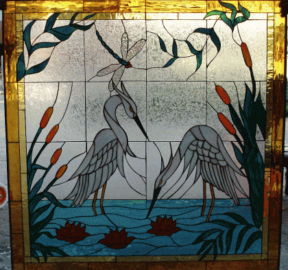 Elegant! Egret & Dragonfly Leaded Stained Glass Window