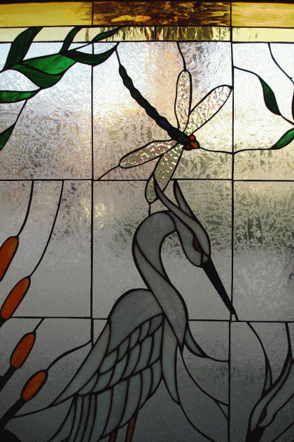 Elegant! Egret & Dragonfly Leaded Stained Glass Window