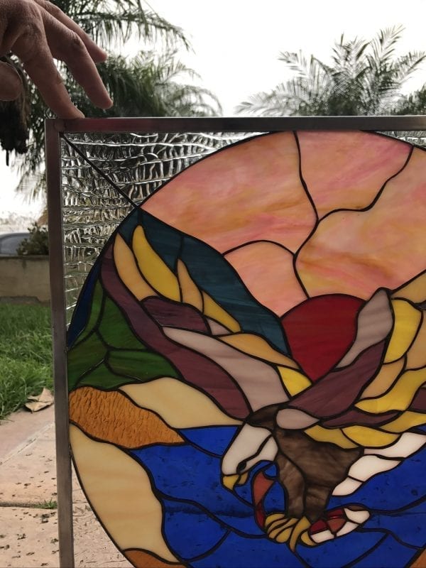 The "Montana Sunset, Eagle & Lake" Stained Glass Window Panel