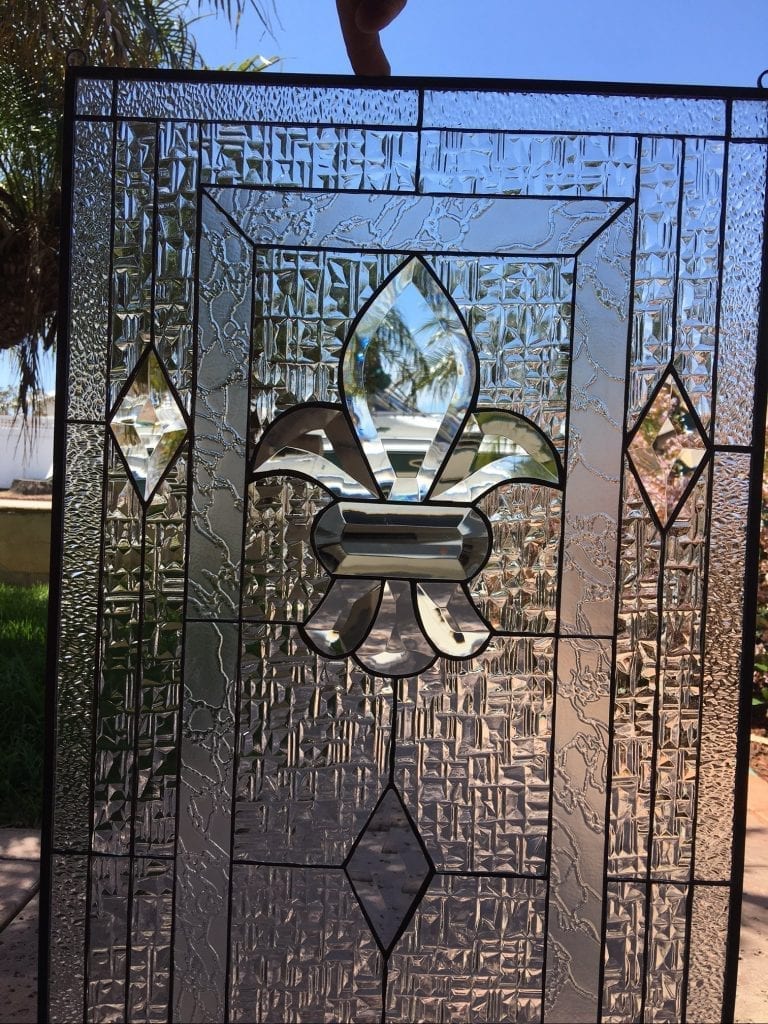 The "Le Mans" Beveled Fleur De Lis Leaded Stained Glass Window Panel