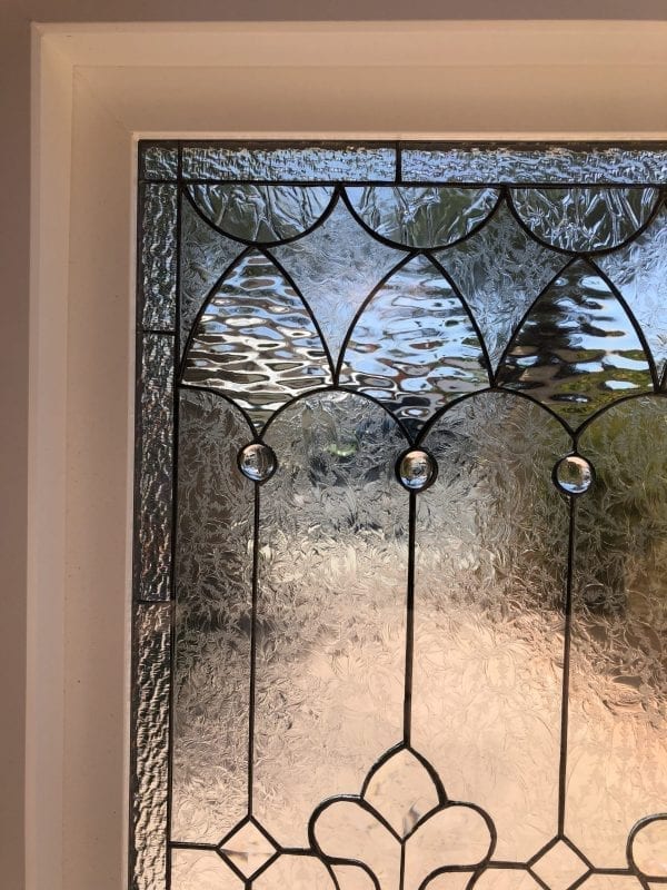 Vinyl framed & Insulated! The “Wildomar” Fleur de lis Leaded Stained Window Glass Window