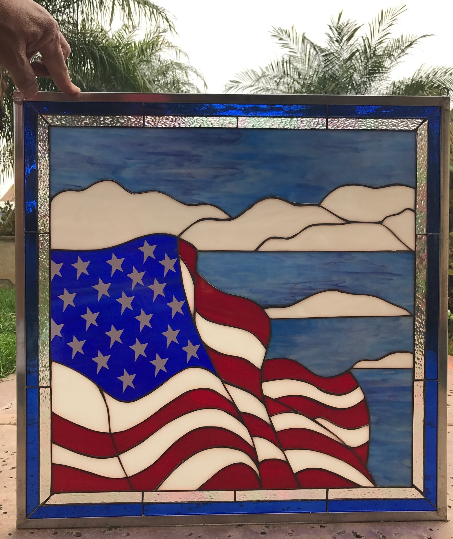 American Flag Art Glass Window Panel Suncatcher 14" x 10.25" Patriotic Decor 