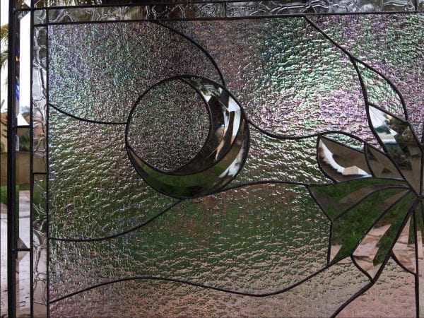 Wow! Palm Tree & Moon / South Carolina Flag Iridescent Clear textured stained beveled & Leaded glass window