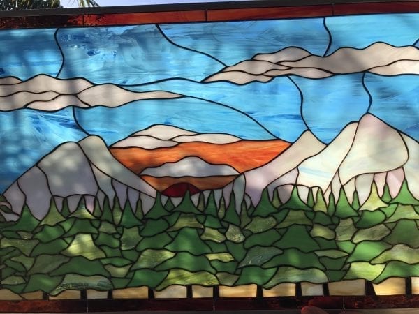 The "Green Forest & Sunset Kissed Sky" Leaded Stained Glass Window Panel
