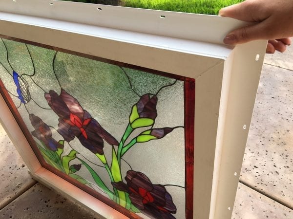 Vinyl Framed, Insulated, and install Ready! Magnificent Butterfly & Iris Leaded Stained Glass Window