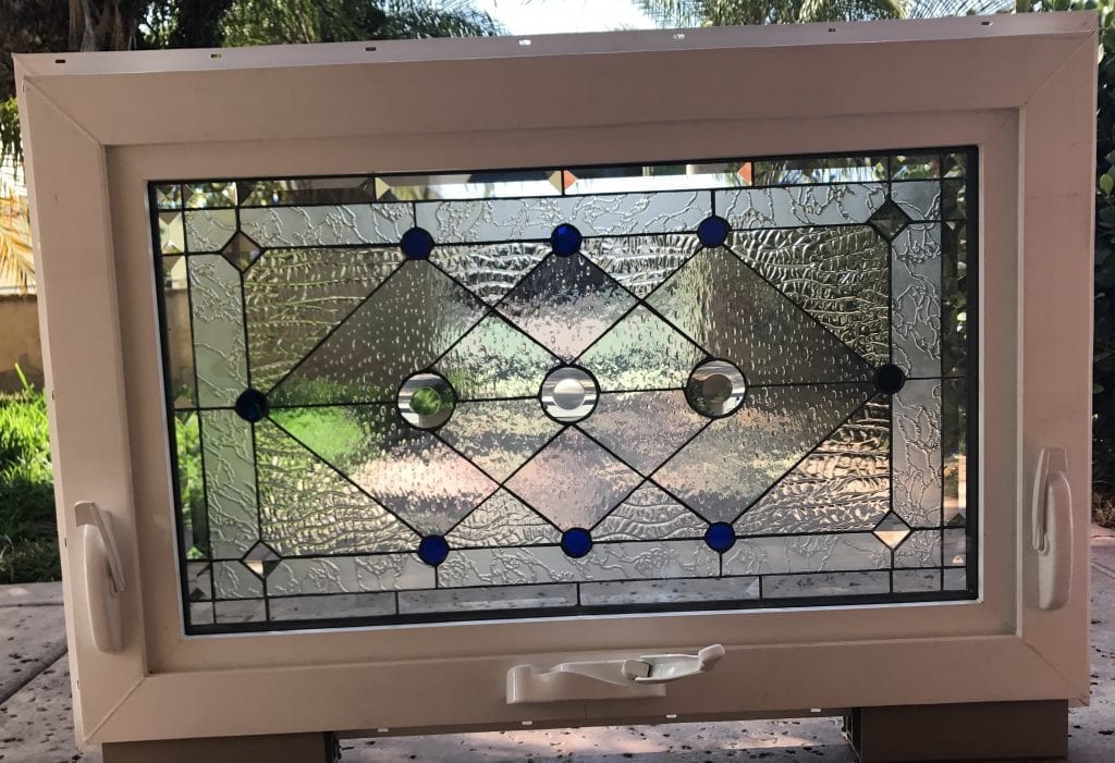 Awning Vinyl Framed and Insulated!! The "Clayton ” Leaded Stained Glass & Beveled Window