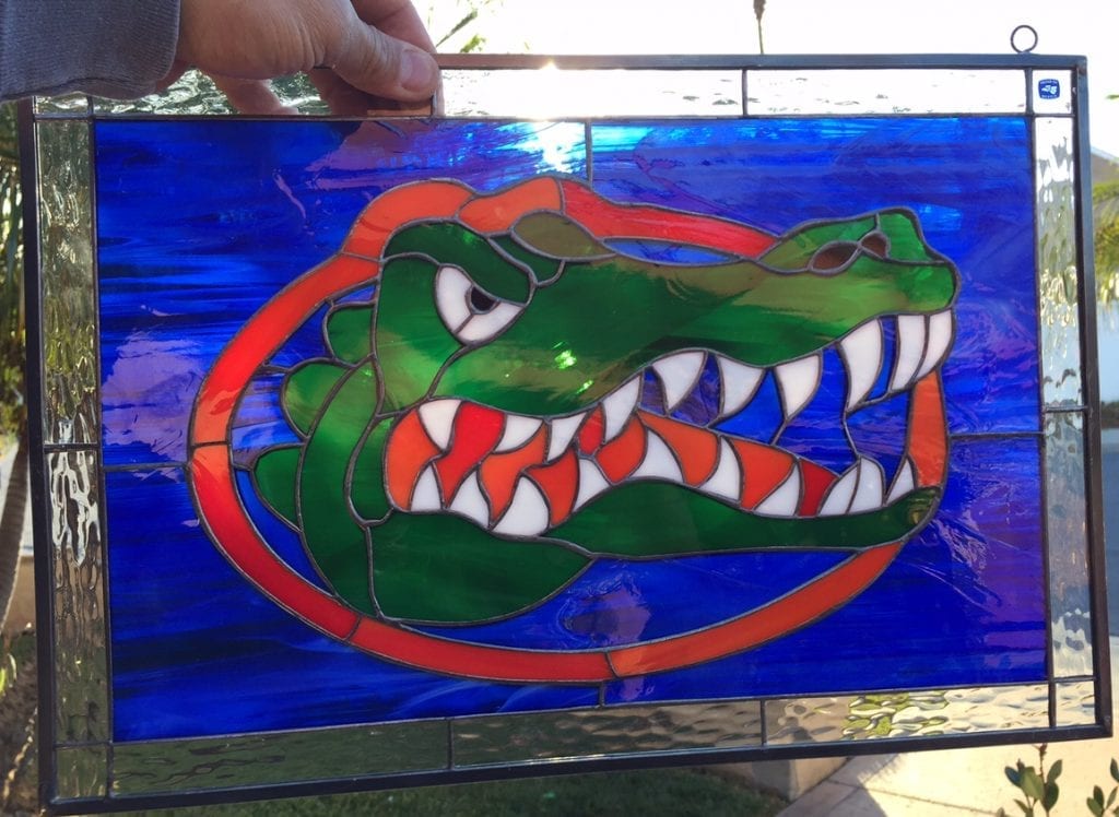 Go Florida Gators!! Authentic Handmade Stained Leaded Glass Window Panel