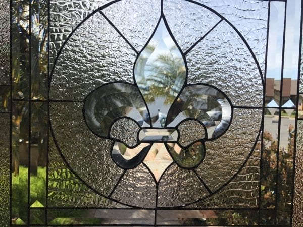 The ”Galway” Classic Fleur De Lis Stained Glass Window Insert Or Cabinet Insert