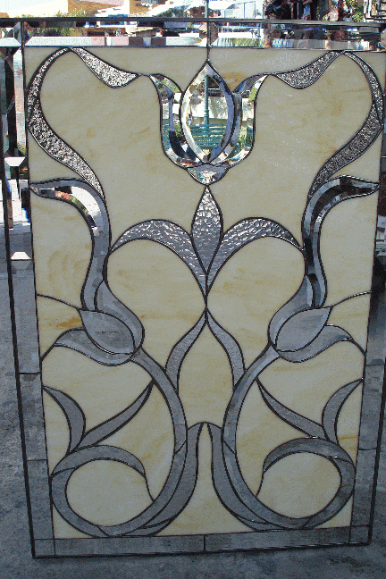 "Eastvale" Beveled Tulip Panel Leaded Stained Glass Window Panel