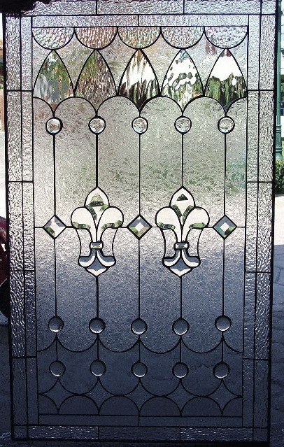 The "Wildomar" Fleur de lis Leaded Stained Window Glass Panel