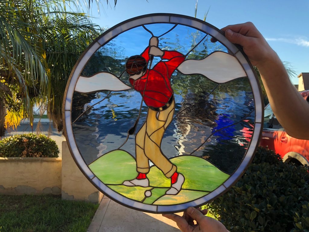 Driving It Home! Golf Leaded Stained Glass Window Panel