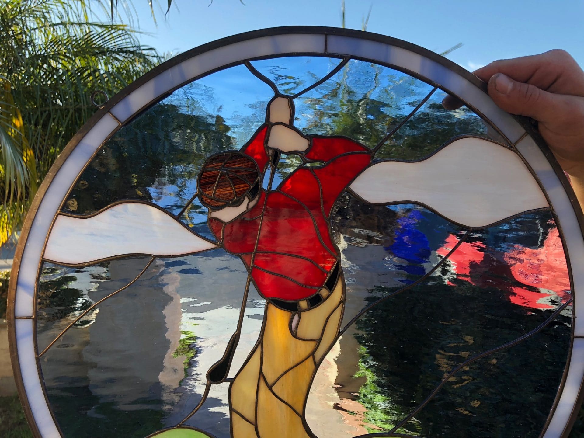 Driving It Home! Golf Leaded Stained Glass Window Panel