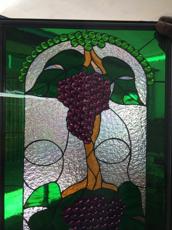 Exquisite! Jeweled Grape Cluster Trio Leaded Stained Glass Window Panel