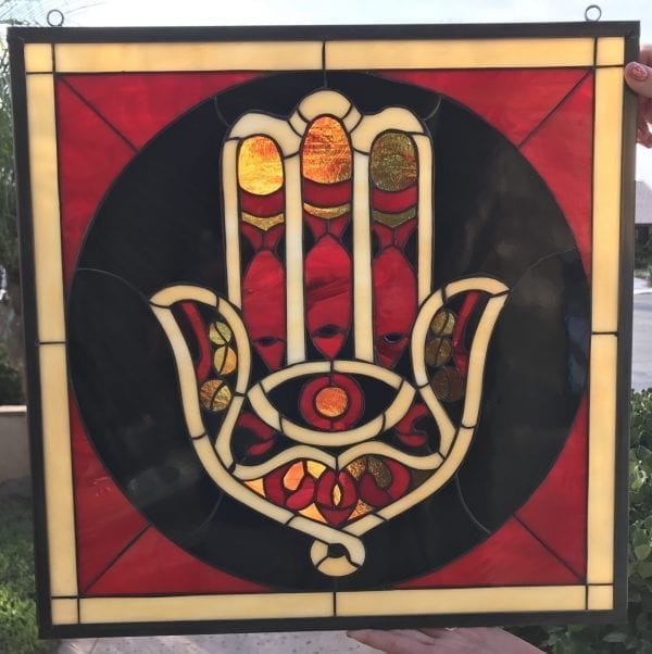 The "Hamsa Symbol" Leaded Stained Glass Window Panel