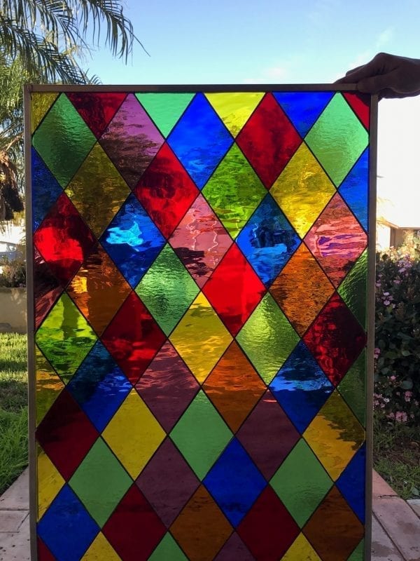 Traditional Harlequin Colored Diamonds Stained Leaded Glass Window Panel