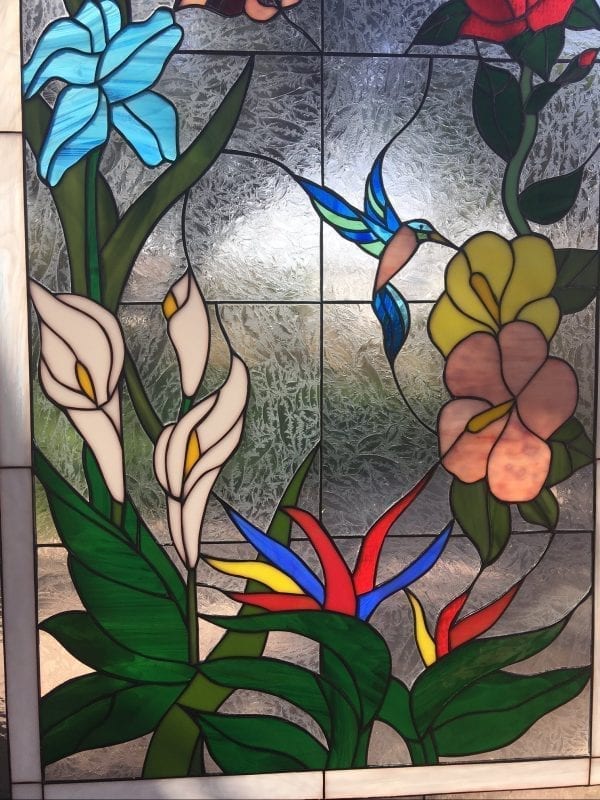 Elegant! Hummingbird, Butterfly & Flowers Leaded Stained Glass Window Panel