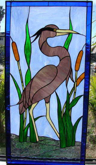 Beautiful! Heron & Fox Tail Leaded Stained Glass Window