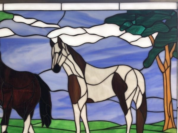 Beautiful "Horse Play" Stained Glass Window Panel