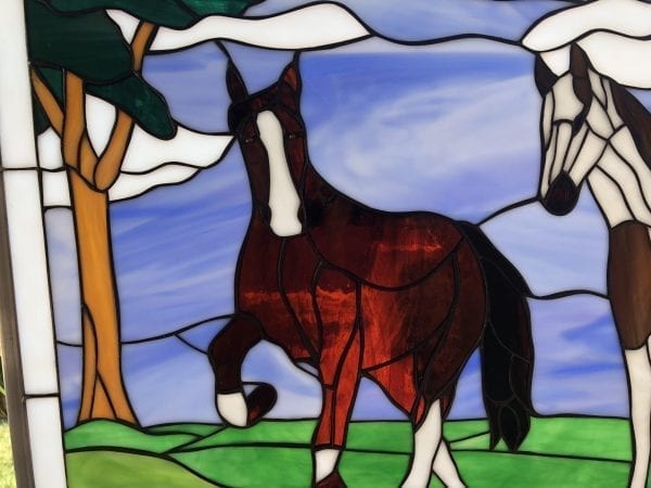 Beautiful "Horse Play" Stained Glass Window Panel