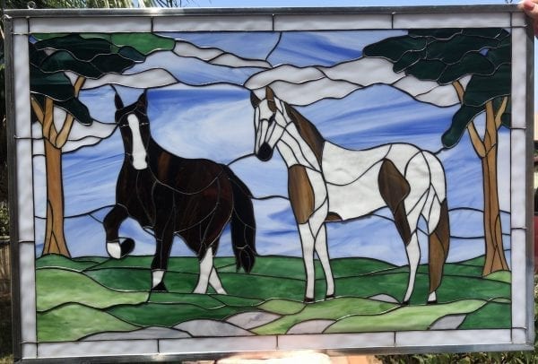 Beautiful "Horse Play" Stained Glass Window Panel