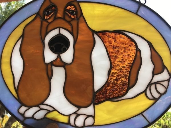 Basset Hound Leaded Stained Glass Window Panel
