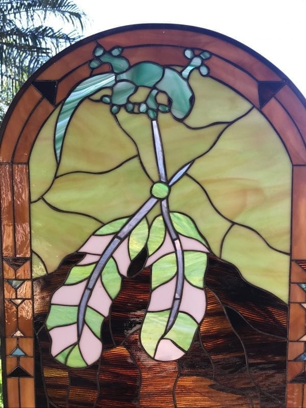 Indian Feathers & Iguana Lizard Leaded Stained Glass Window Panel