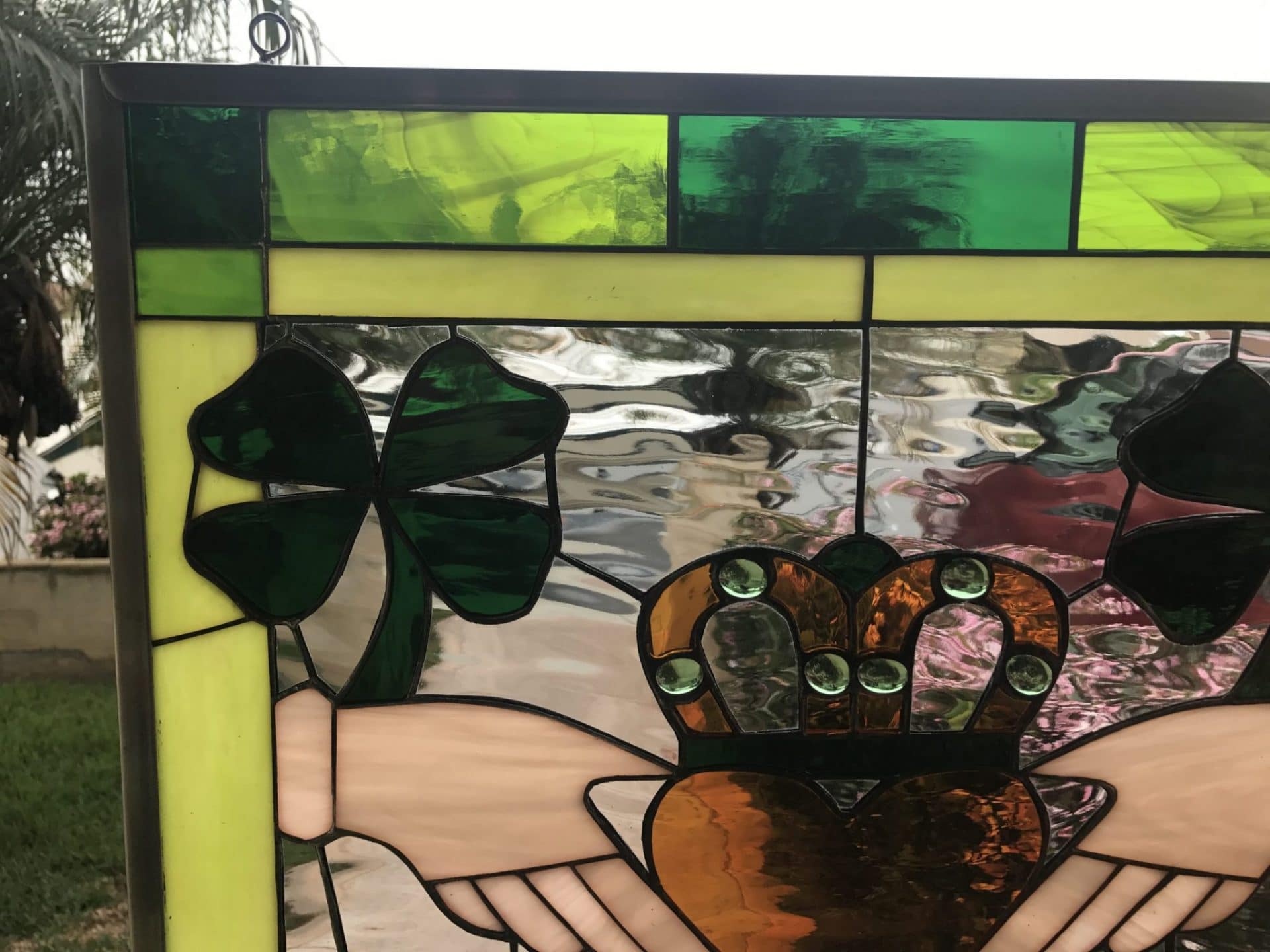 Irish Claddagh Ring Leaded Stained Glass Window Panel