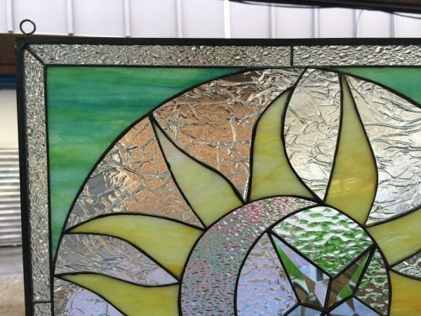 Mystical Sun, Moon & Beveled Star Leaded Stained Glass Window Panel
