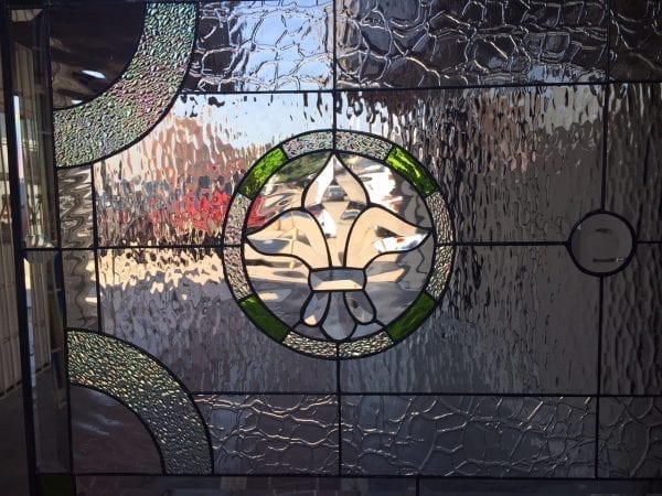 The "Westport" Double Fleur De Lis Stained & Beveled Leaded Glass Window Panel