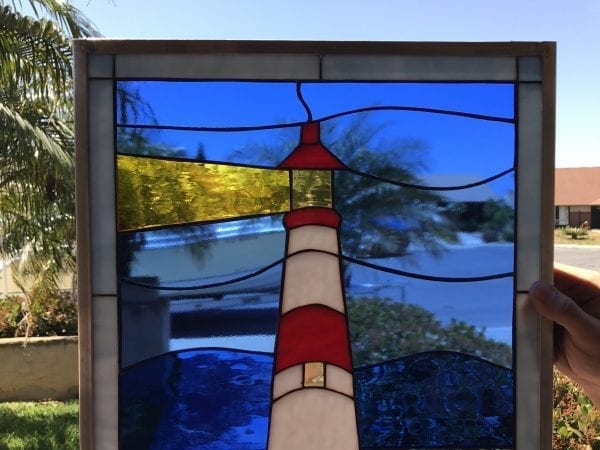 East Coast Atlantic Ocean Lighthouse Leaded Stained Glass Window Panel