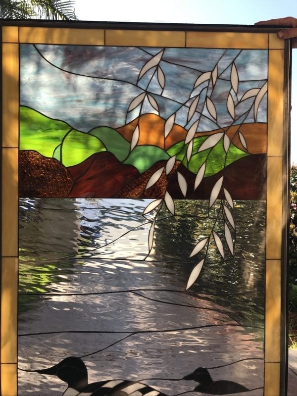 Nice! "Loons On the Paddle" Stained Glass Window Panel