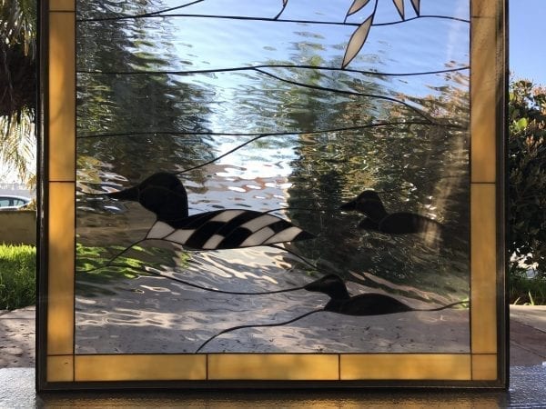 Nice! "Loons On the Paddle" Stained Glass Window Panel