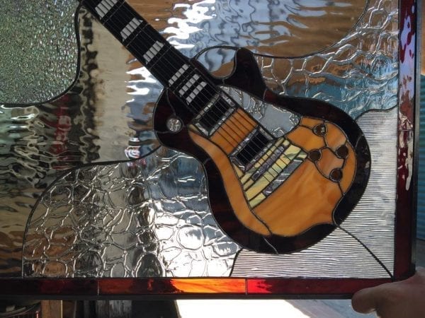 Les Paul Electric Guitar Leaded Stained Glass Window Panel