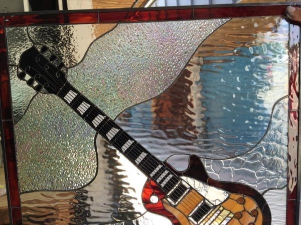 Les Paul Electric Guitar Leaded Stained Glass Window Panel