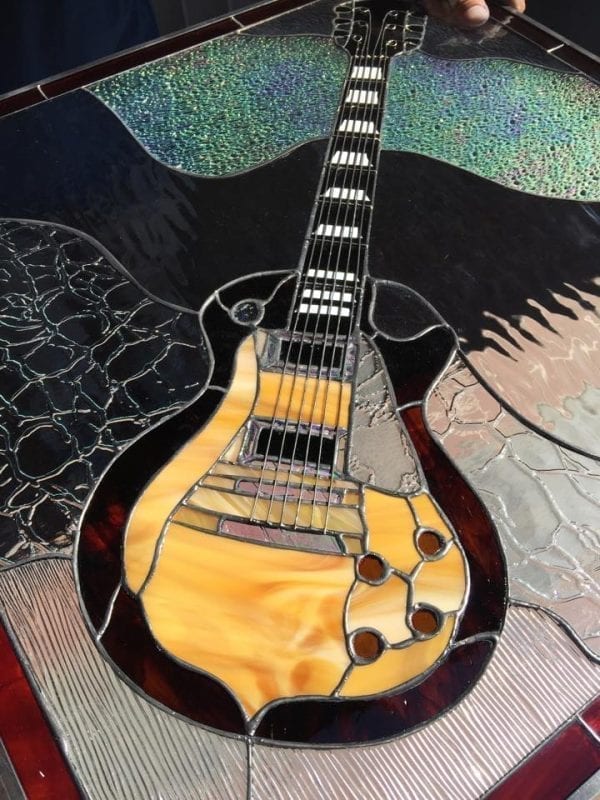 Les Paul Electric Guitar Leaded Stained Glass Window Panel