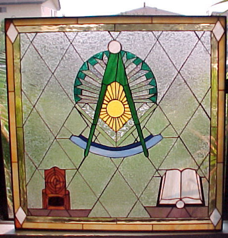 Masonic Leaded Stained Glass Window Panel