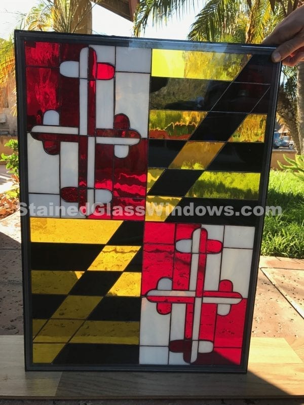 Maryland State Flag Leaded Stained Glass Window Panel