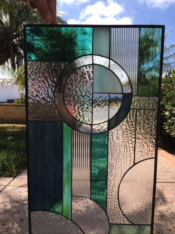 Lovely Abstract Circles "Viejo" Stained Leaded Glass Panel